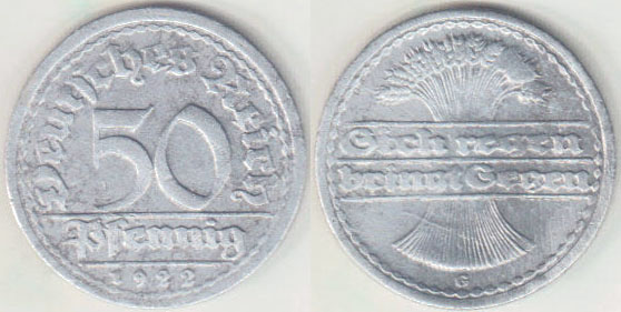 1922 G Germany 50 Pfennig A000690